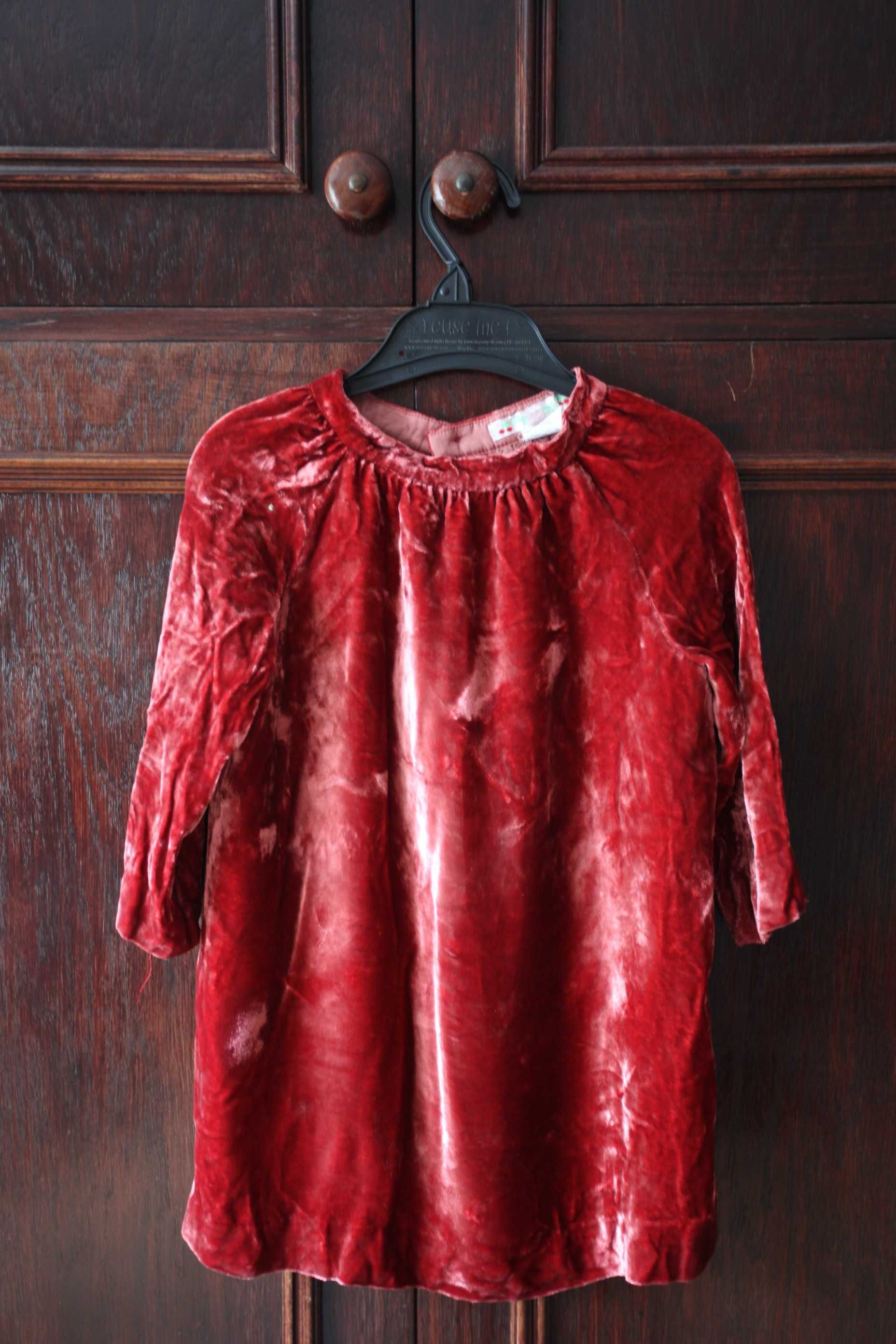 Luksusowa welurowa elegancka sukienka BONPOINT na 4 lata. Kolor cegły