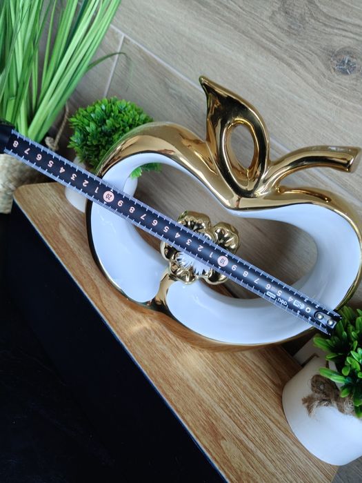 Figurka dekoracyjna piękne biało złote jabłko 21/21cm