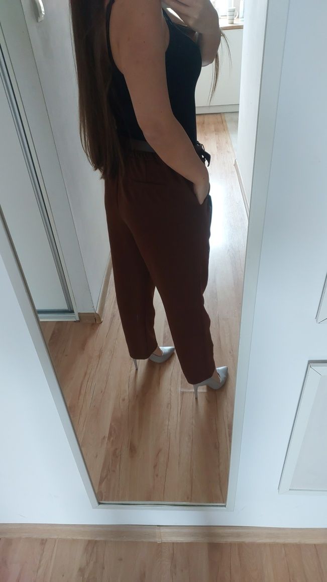 Eleganckie spodnie L brąz do kostek biuro praca