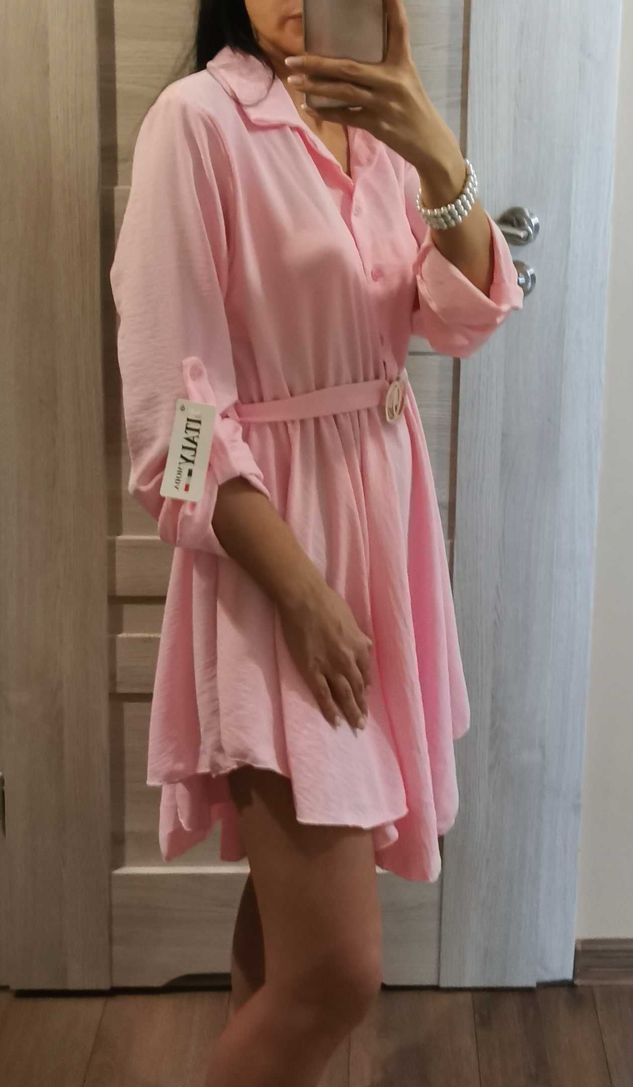 Sukienka Uni Italy Moda róż wiskoza
