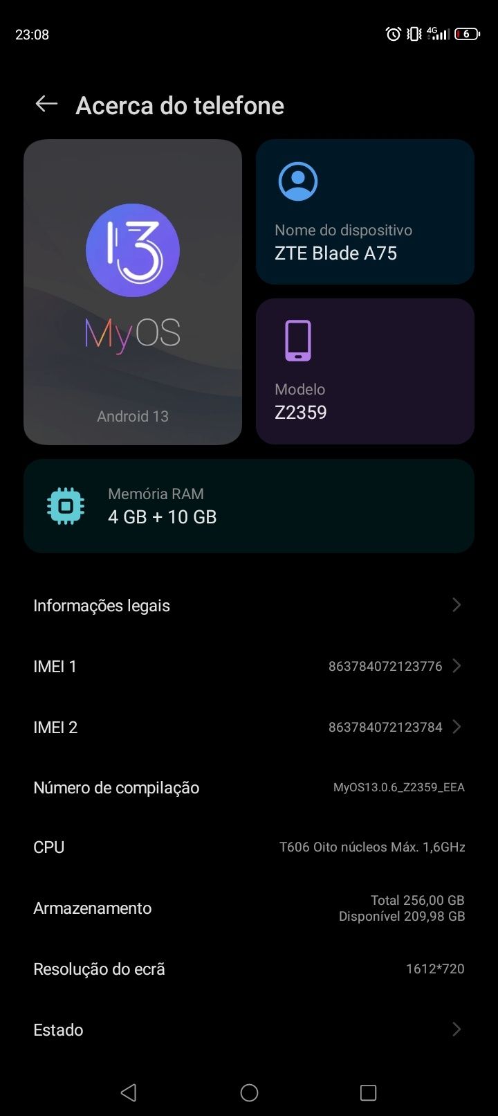 ZTE A75 14gb de ram e 256armazenamento
