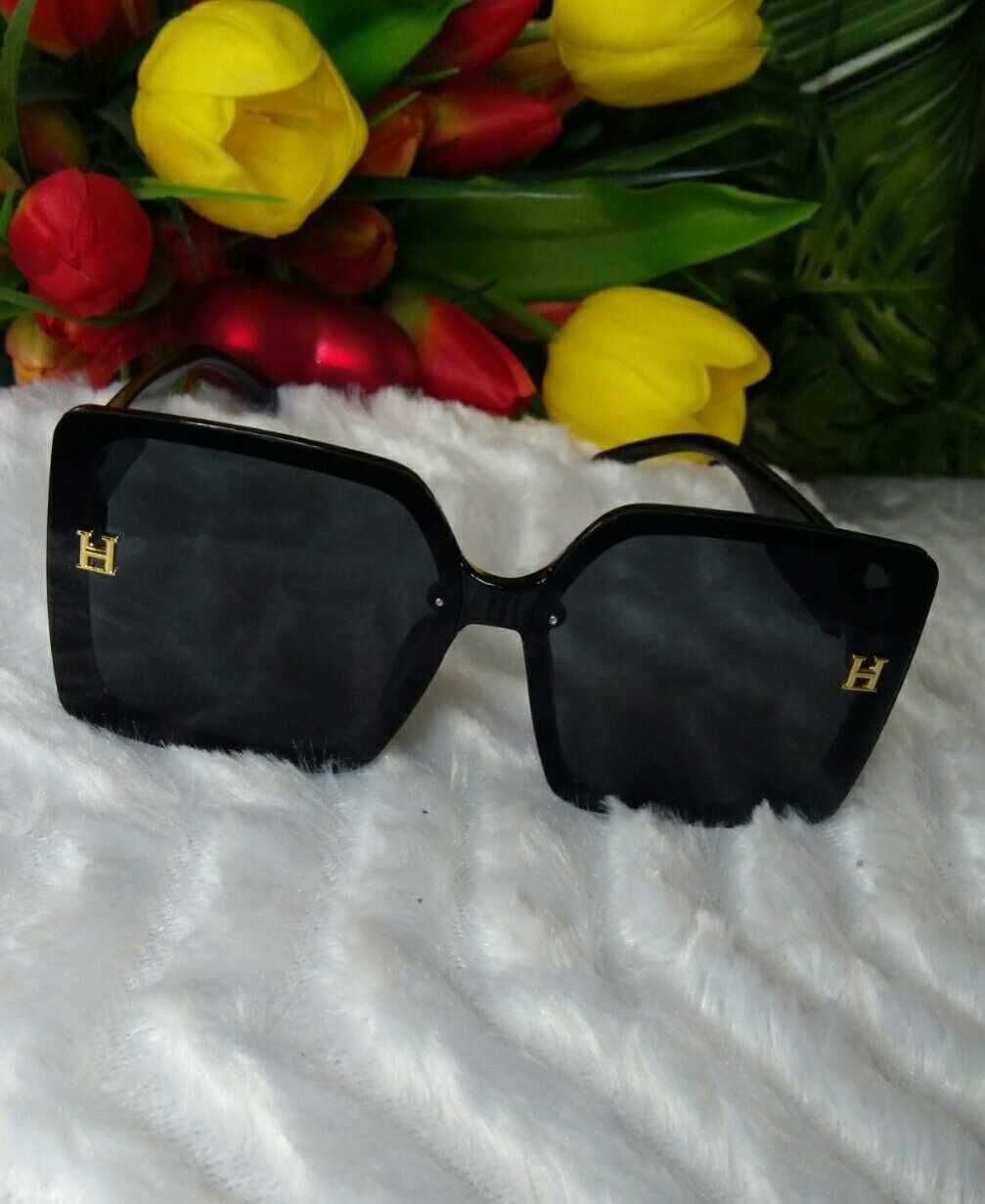 Okulary przeciwsłoneczne zdobione literka H damskie uv 400