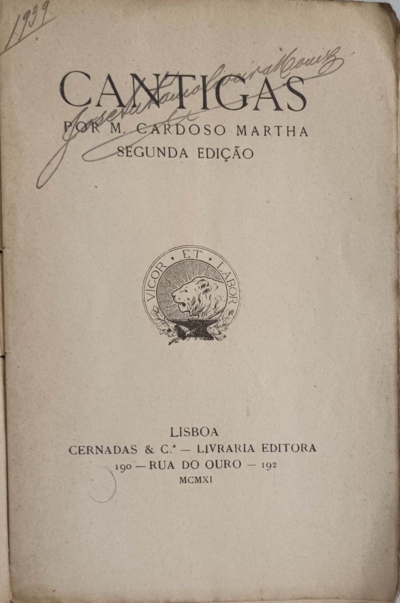 Livro -. Figueira da Foz- M. Cardoso Martha - Cantigas 1911
