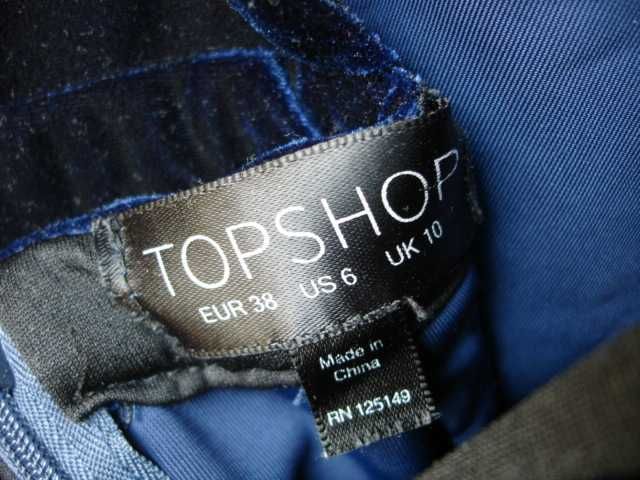 Krótki aksamitny błękitny krótki kombinezon Topshop M 38 niebieski