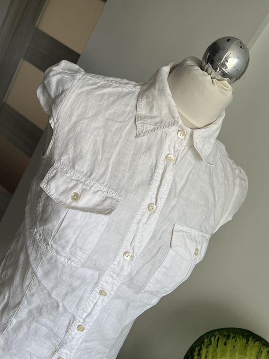 Biała lniana koszula z krótkim tękawem 100% len M/L