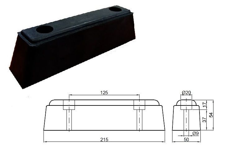 Odbój gumowy do przyczepy 215x50x55cm - 2 otwory fakt. VAT