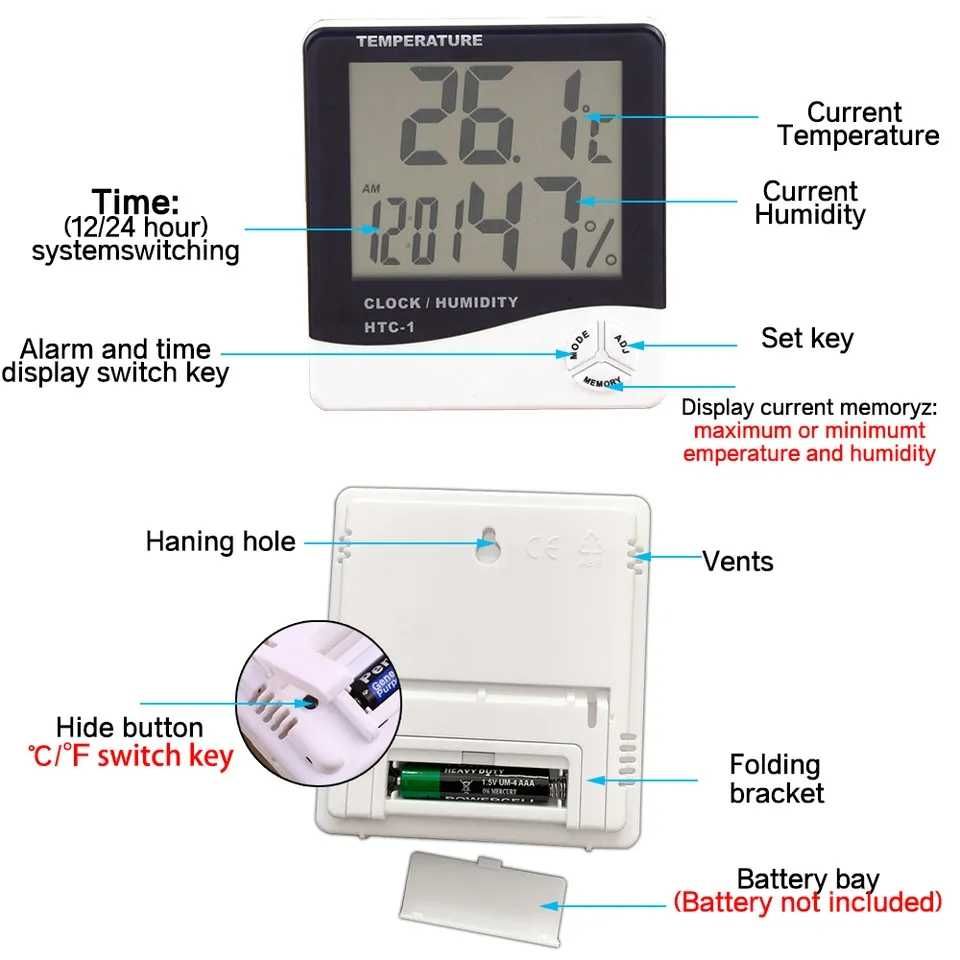 Zegar cyfrowy z pomiarem temperatury i wilgotności