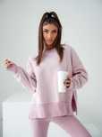 Bawełniana bluza LENOSHKA oversize rozcięcie pudrowy -Polska produkcja
