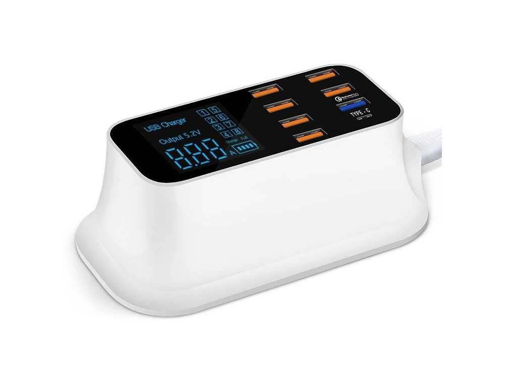 Szybka ładowarka do telefonu 8xUSB QC 3.0 TYP C biurkowa SIECIOWA LCD