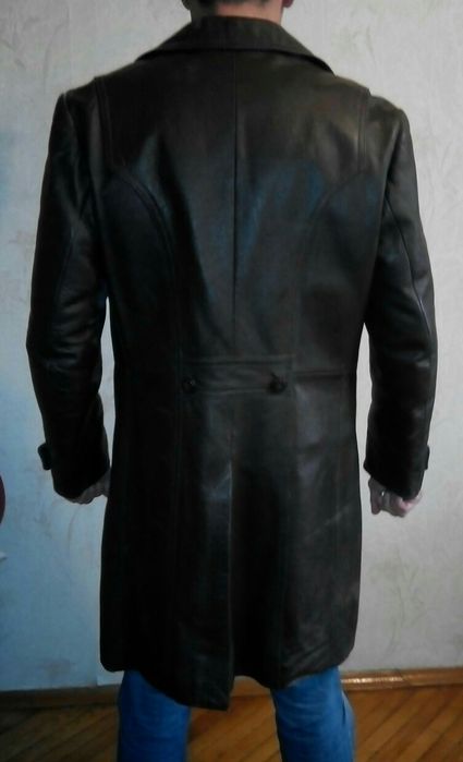 Кожаный мужской плащ/пальто + меховая подкладка овчина для зимы