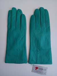 Rękawiczki damskie skórzane turkus