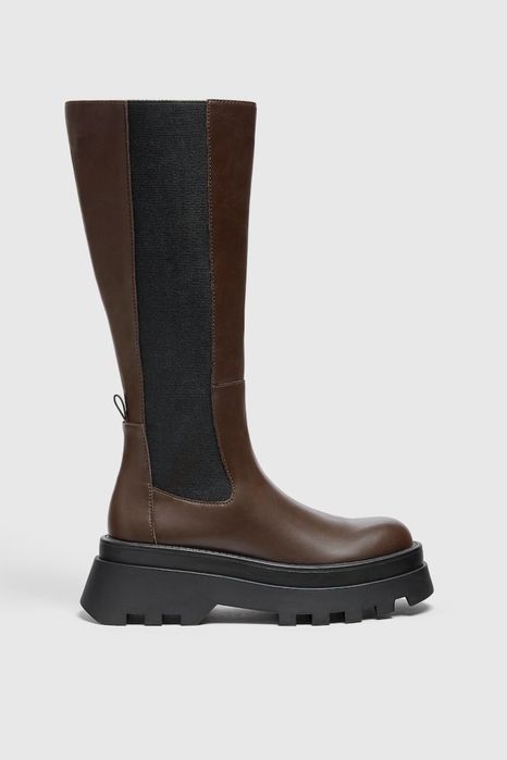 Жіночі чоботи челсі на масивній підошві шоколад