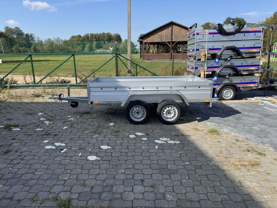 Niewiadów Nowa przyczepka dwuosiowa BO7270T 270x125x39cm spawana mocna 750kg kiprowana uchylna