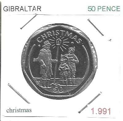 Gibraltar - - - 50 Pence - 1991 - - - Christmas - - - Moeda