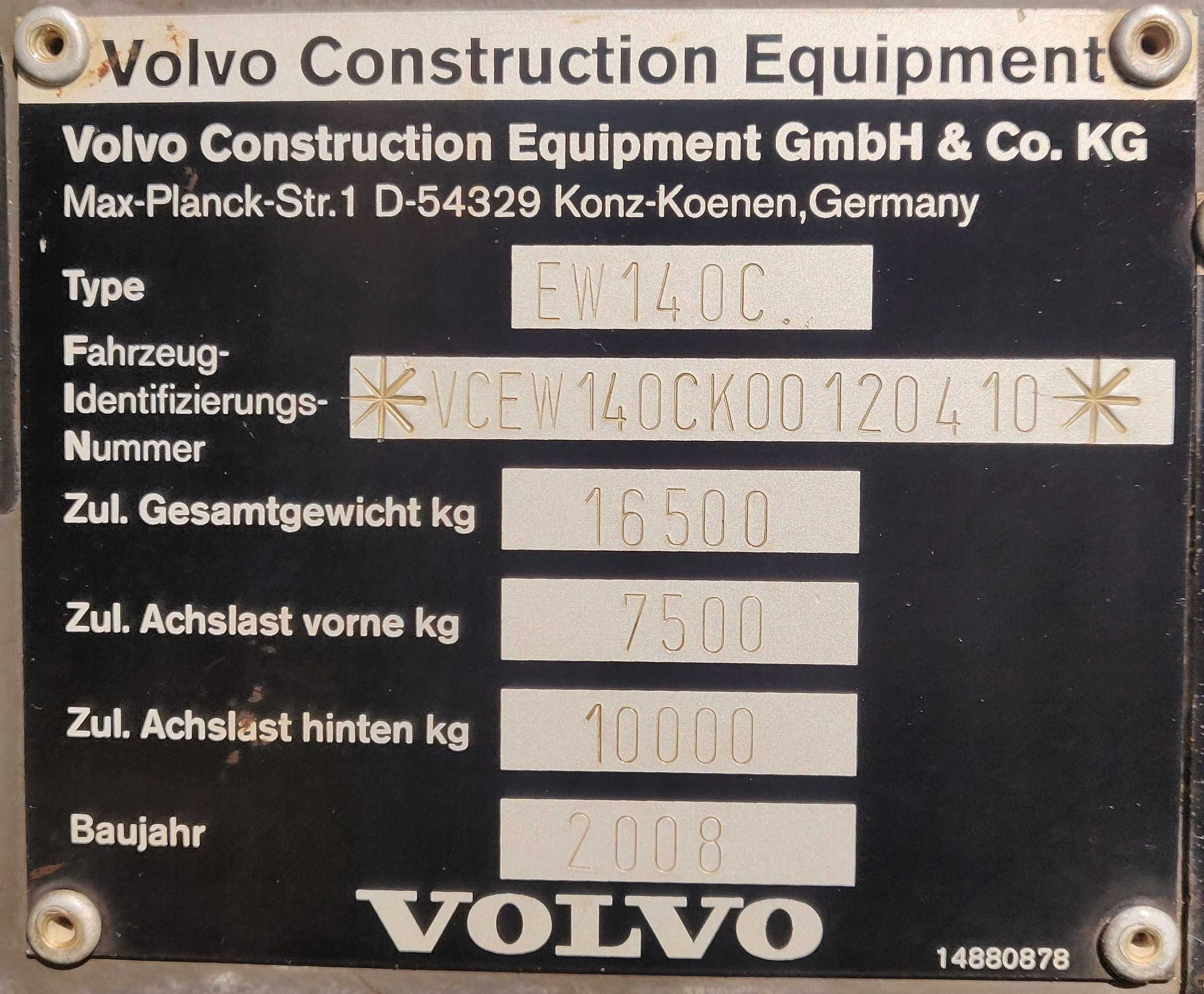 Koparka kołowa Volvo EW140C 2008r. igła gotowa do pracy