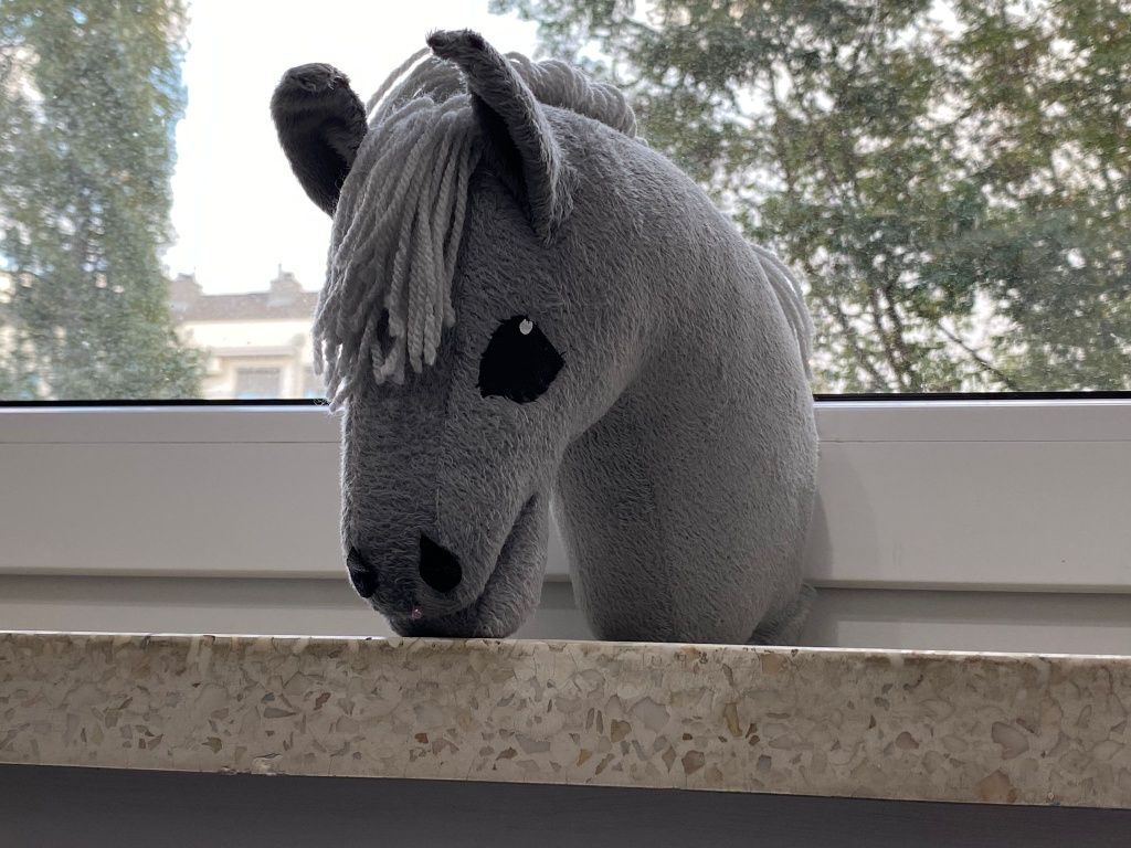 Hobby horse koń na kiju siwy