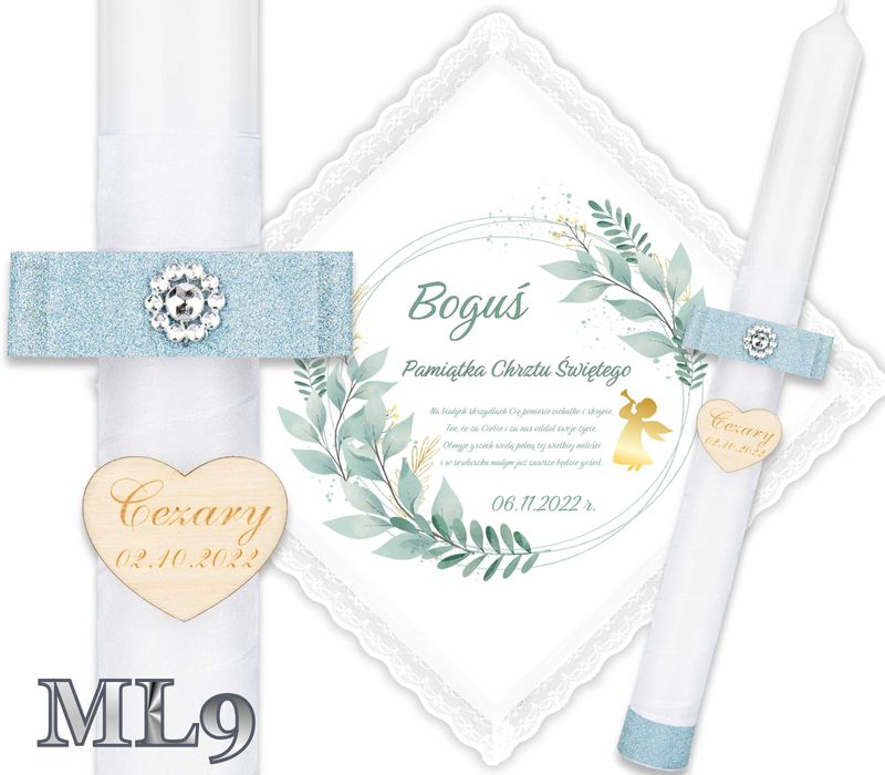 Szatka i Świeca do chrztu gromnica Glamour Chrzest krzyżmo Ametyst ML