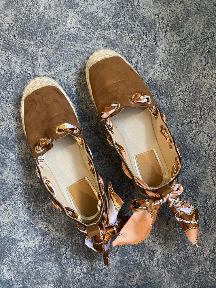 Espadryle juta zamszowe wiązane kolorowa kokarda boho rustykalne