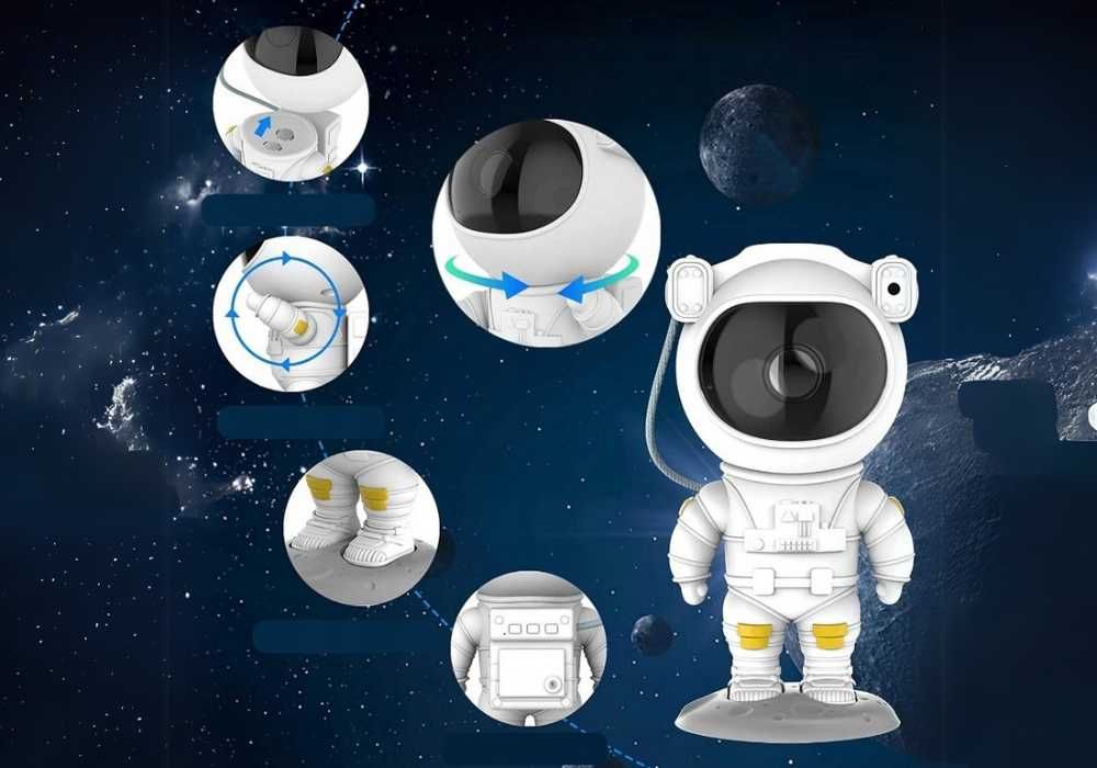 PROJEKTOR GWIAZD ASTRONAUTA Lampka Nocna Rzutnik Led Laserowy Biały