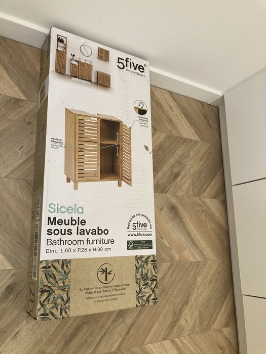 Szafka pod umywalkę z bambusowymi drzwiami SICELA, 60 x 28 x 80 cm