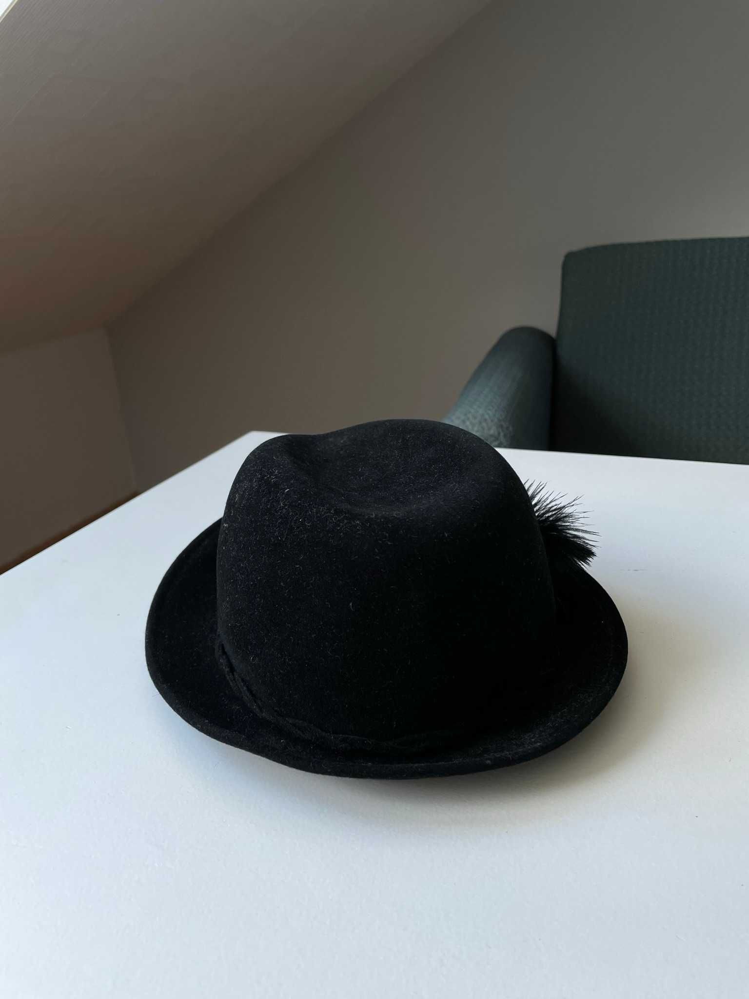 Vintage czarny kapelusz damski fedora zimowy na zimę jesień