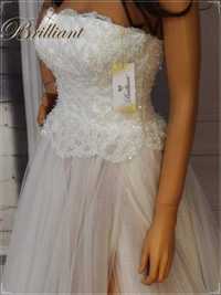 Piękna suknia ślubna z rozporkiem ivory i cappuccino