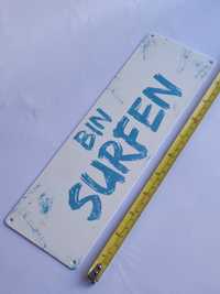 Interluxe Door Sign with Slogan "Bin Surfen" Wooden Sign Surfer Decora