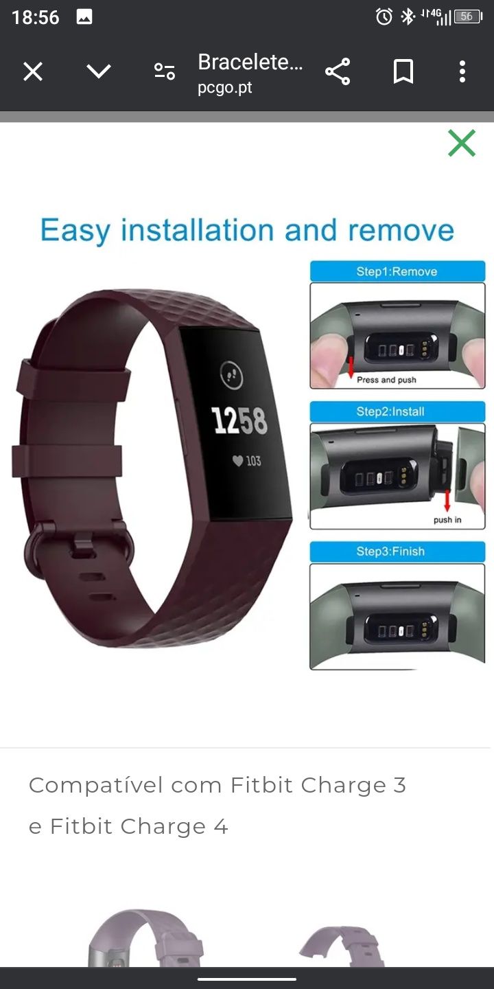 Bracelete para Fitbit Charge 3 / 4 Tamanho  M