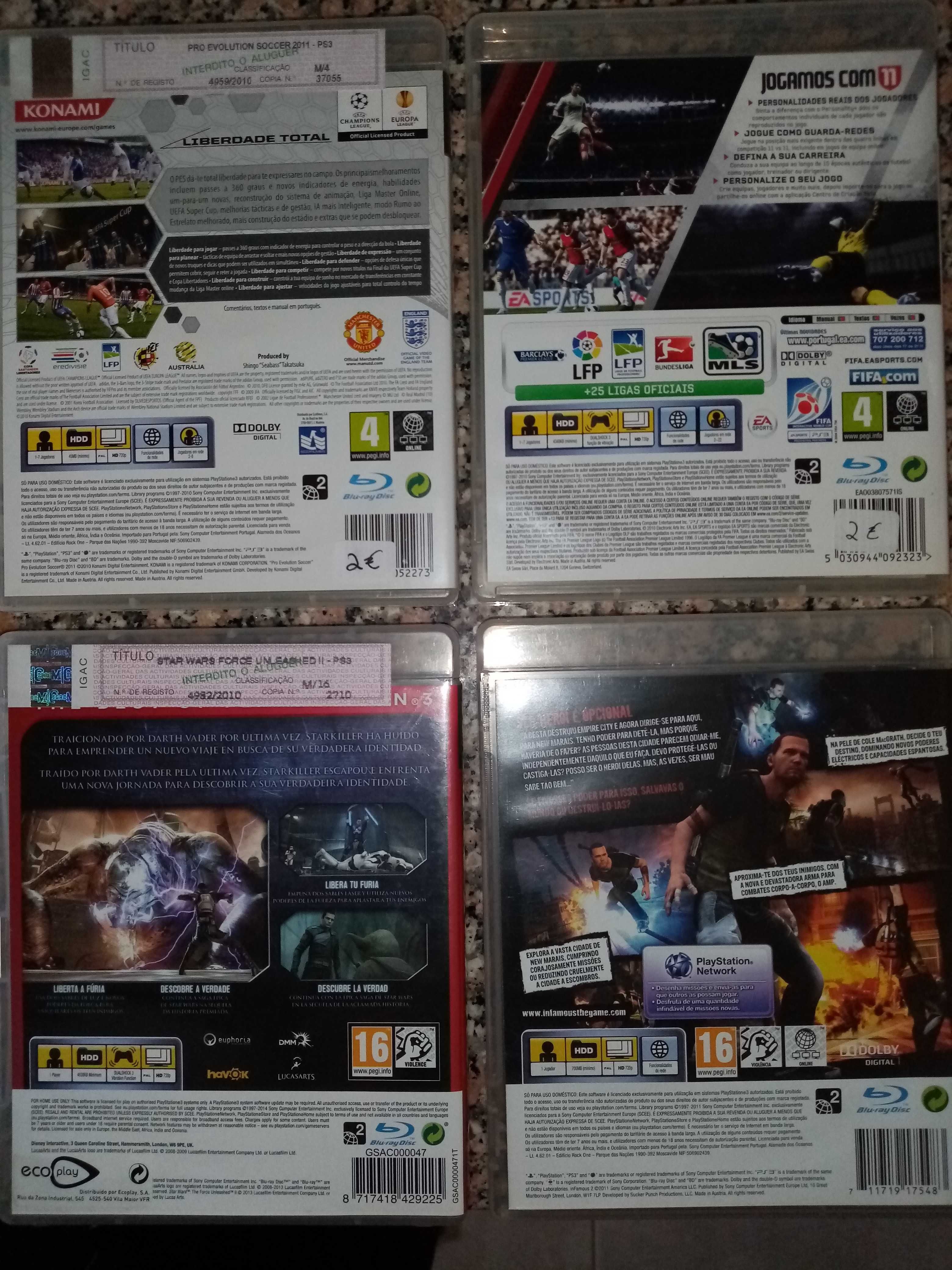 PS3 - 4 Jogos ( FIFA11, PES11, INFAMOUS2 E Stars Wars)