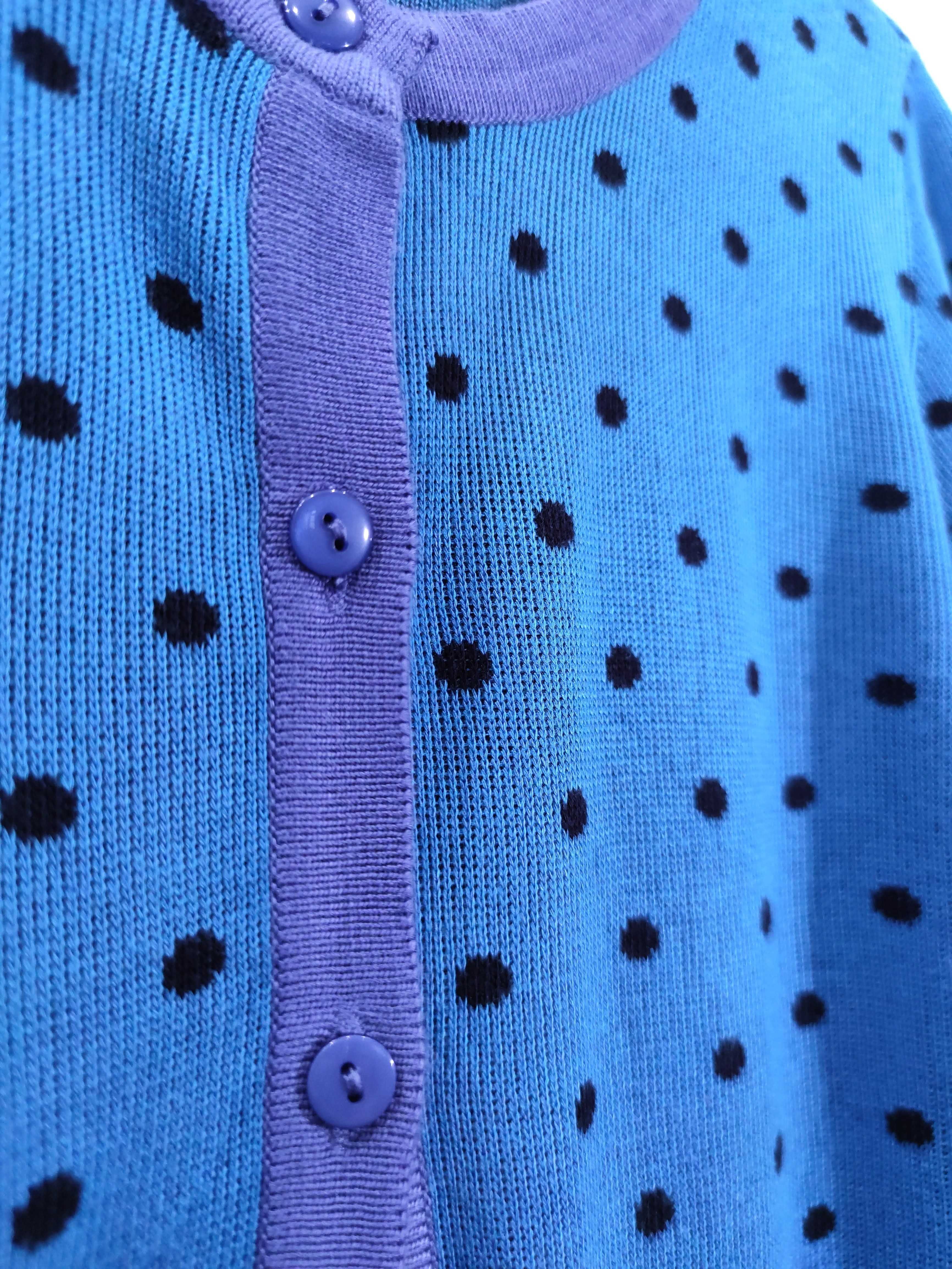 Стильный синий кардиган в горошек, S/M