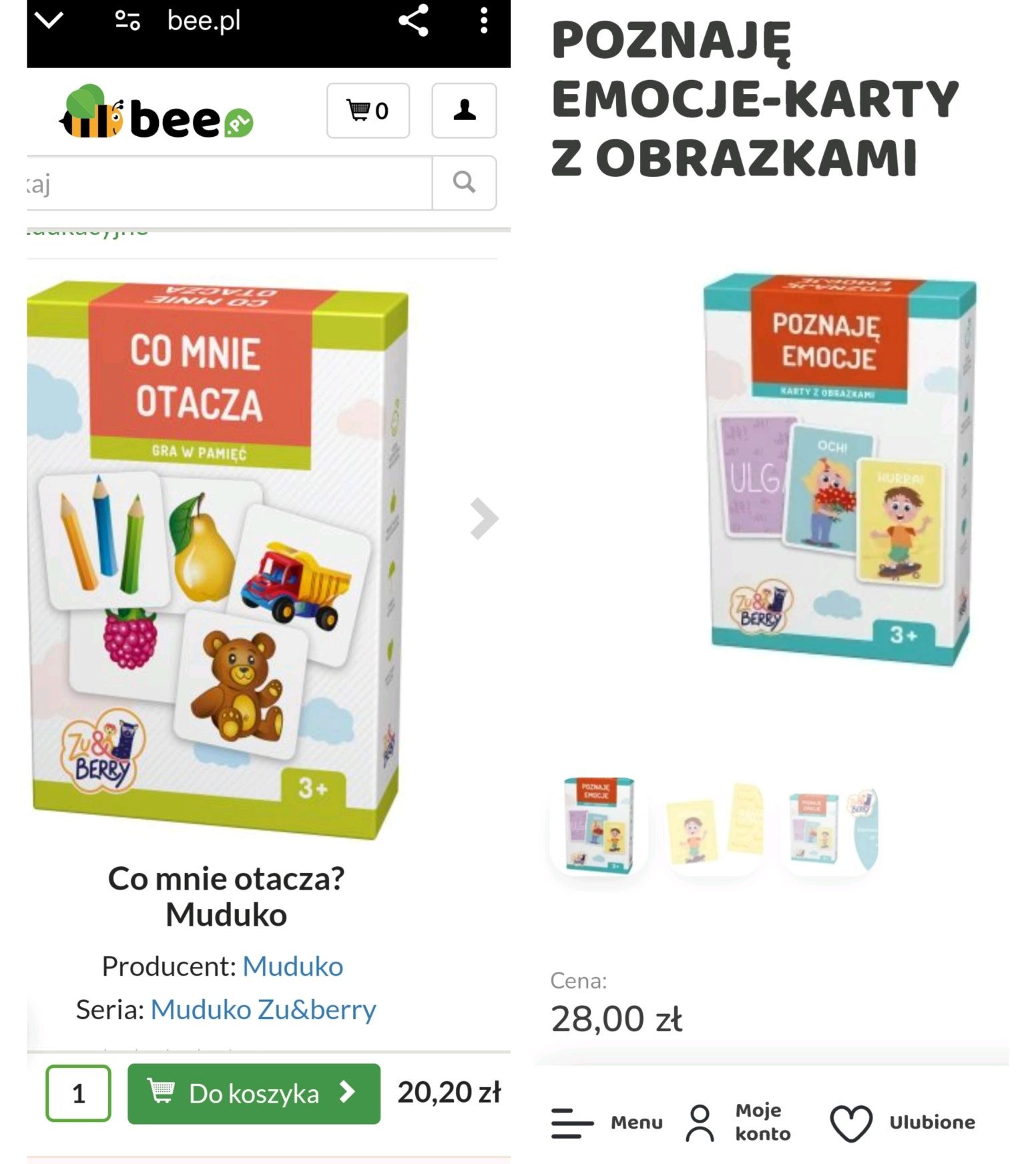 Gry edukacyjne: memory + karty emocji (komplet 3+) 1/2 ceny