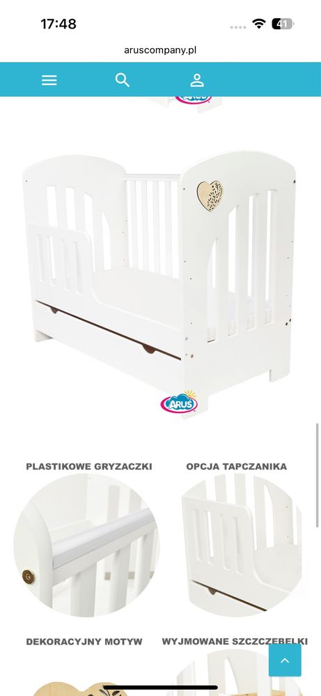 Łóżeczko z szufladą / tapczanik SERDUSZKO białe