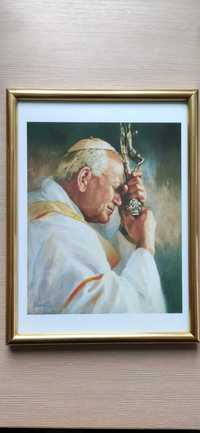 Obraz Papieża Jana Pawła II w ramie koloru złotego 19 cm x 25 cm