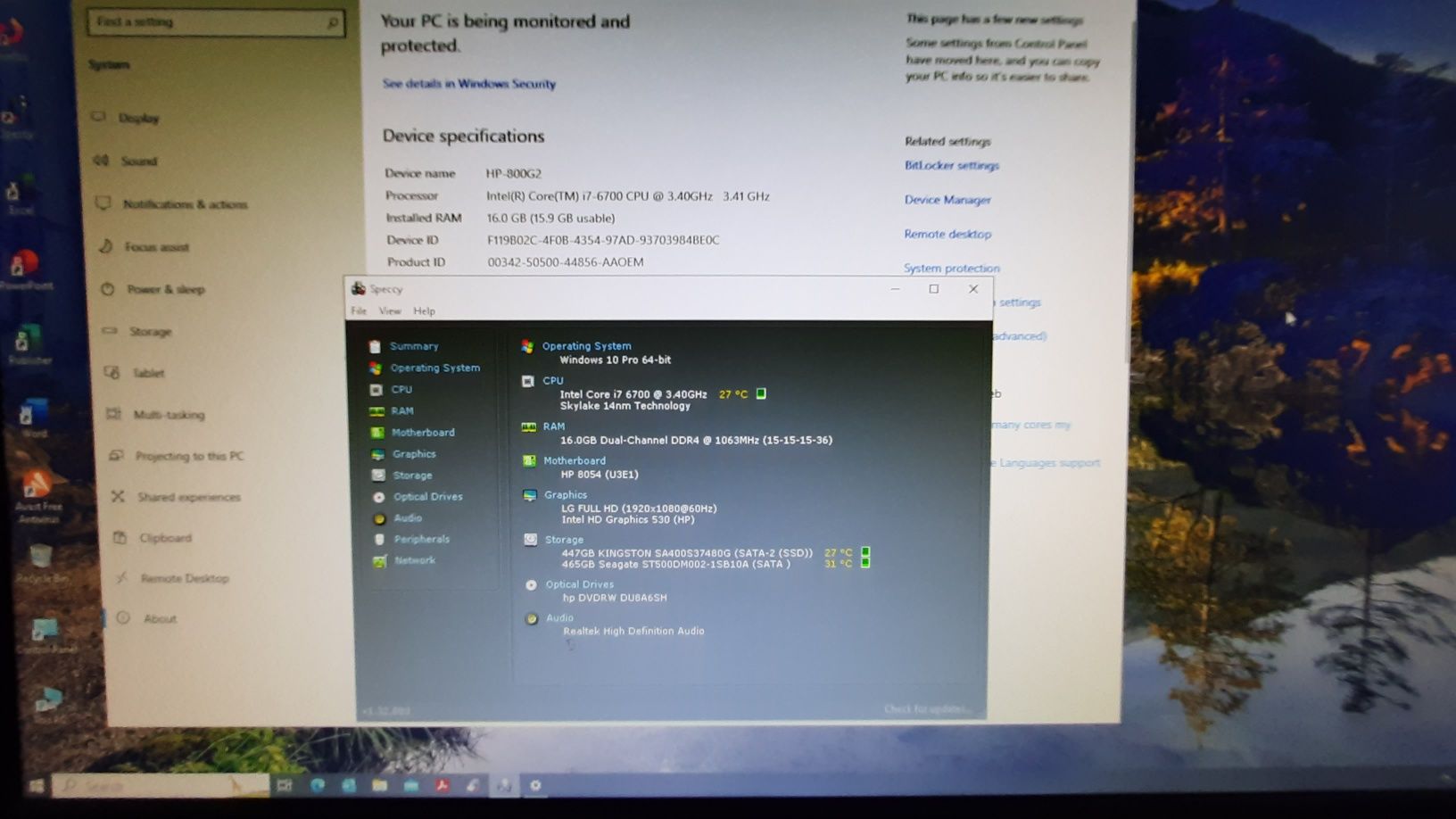 Pç HP 600G2 6ªG|i7.6700-3.4Ghz|16G-DDr4|SSD512G+HDD500G|W10|W11