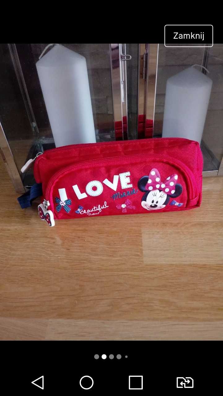 Czerwony piórnik szkolny Disney Myszka Minnie materiałowy  na suwak