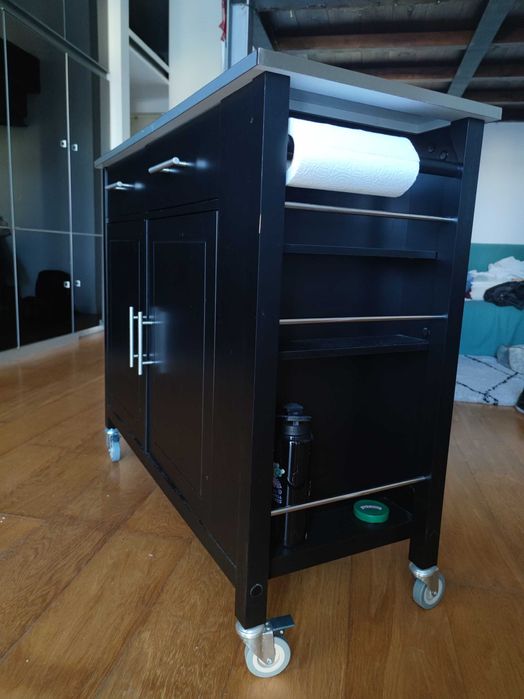 Carrinho/ilha preto e inox SOBUY