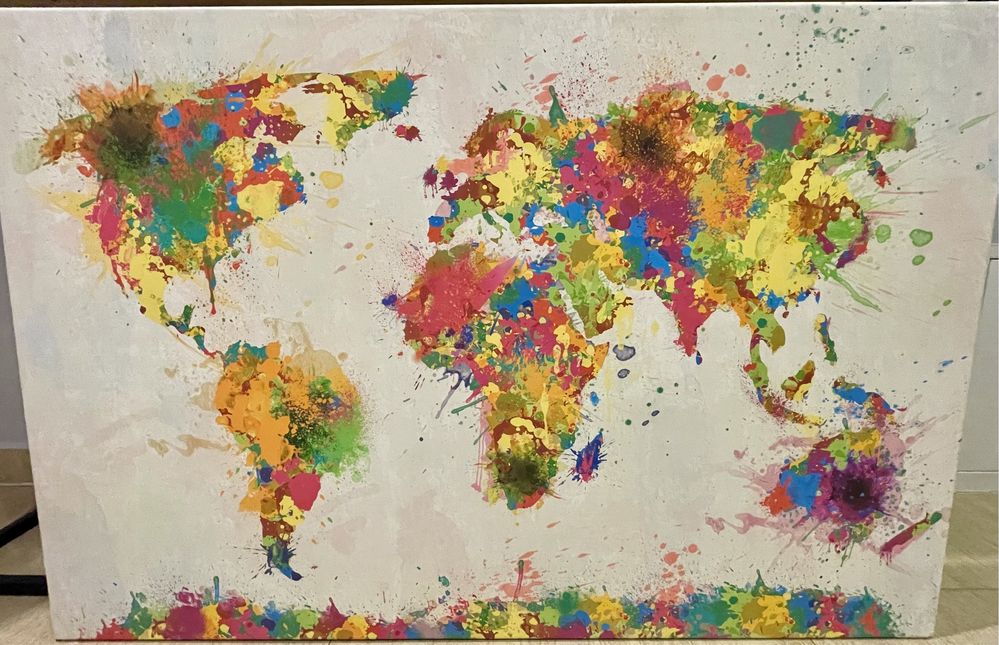 Obraz print duzy mapa swiata kolorowa 120x80cm