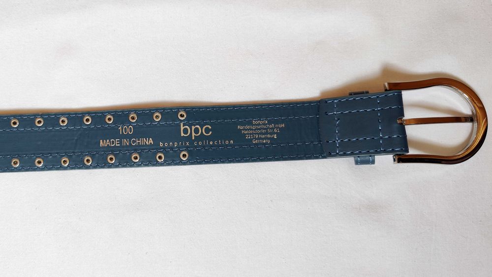 Skórzany Pasek Damski - Szer 4 cm, Dł 110 cm - Niebieski. Nowy