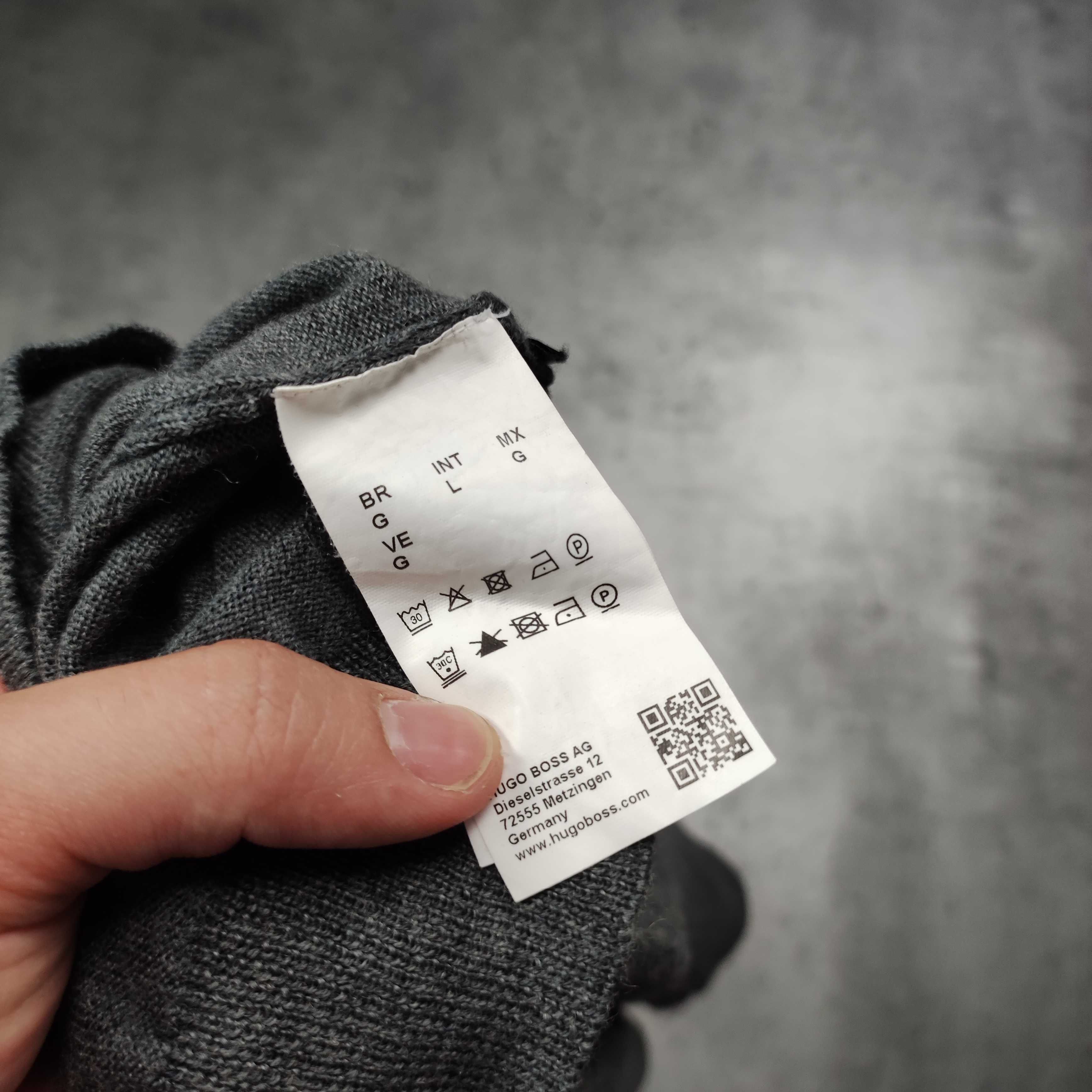 MĘSKI Sweter Elegancki Klasyczny PREMIUM Merino Wełna Hugo Boss Szary