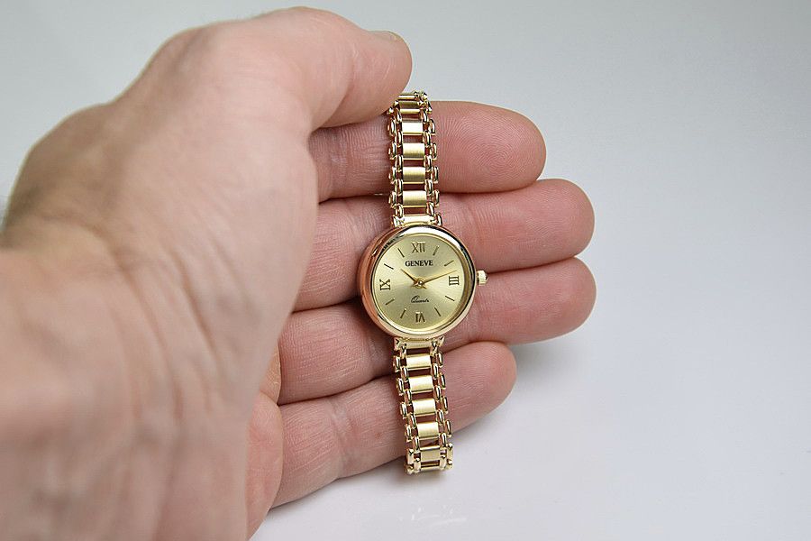 Prześliczny 14K złoty damski zegarek Geneve lw102 Ł