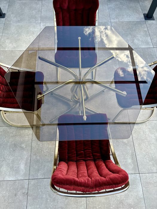 Gastone Rinaldi stół z 4 krzesłami złoty zestaw do jadalni Włochy 1970