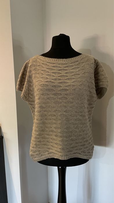 Sweter koszulka sweterkowa brązowo kremowa rozmiar M