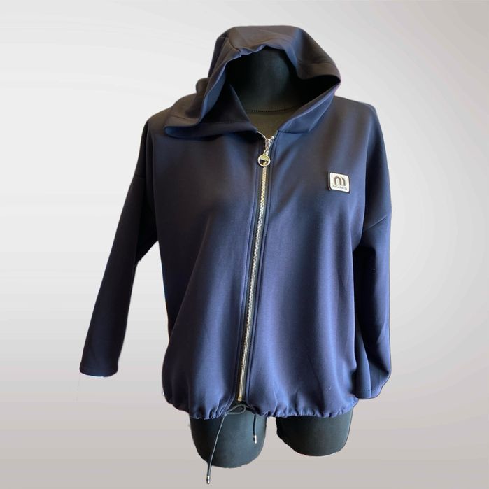 Bluza Damska Z Kapturem Na Suwak Naszywka Beżowy