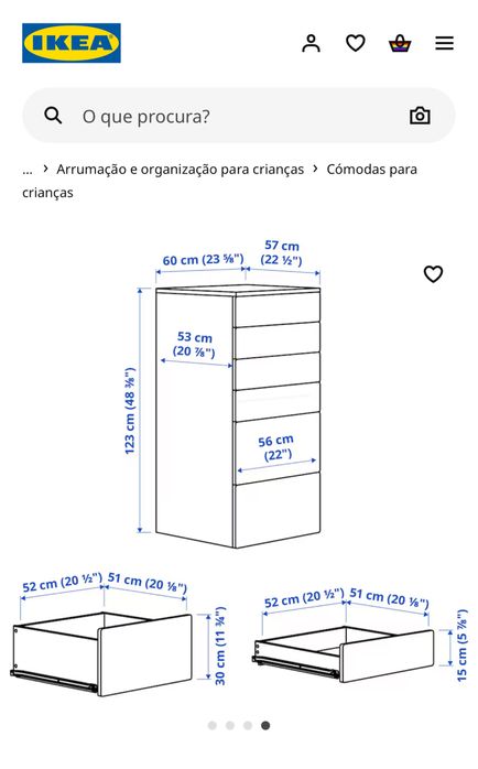 Cómoda c/6 gavetas, branco/branco, 60x57x123 cm