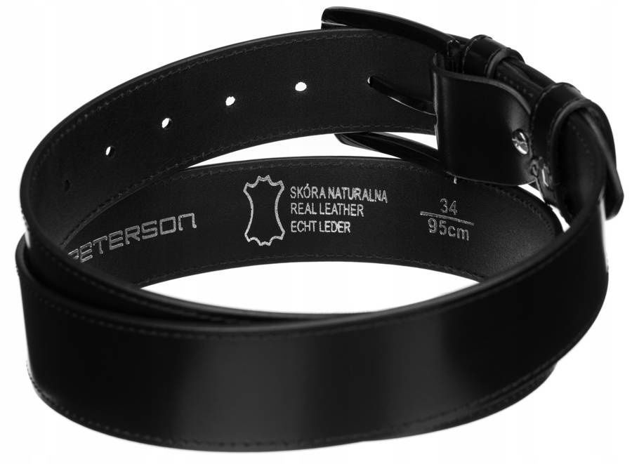 Skórzany, szeroki pasek męski z klasyczną klamrą - Peterson 125