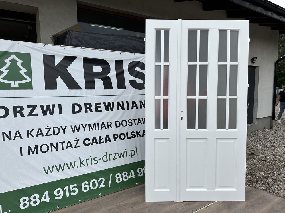 Drzwi wewnętrzne drewniane OD RĘKI dwuskrzydłowe białe cała Polska