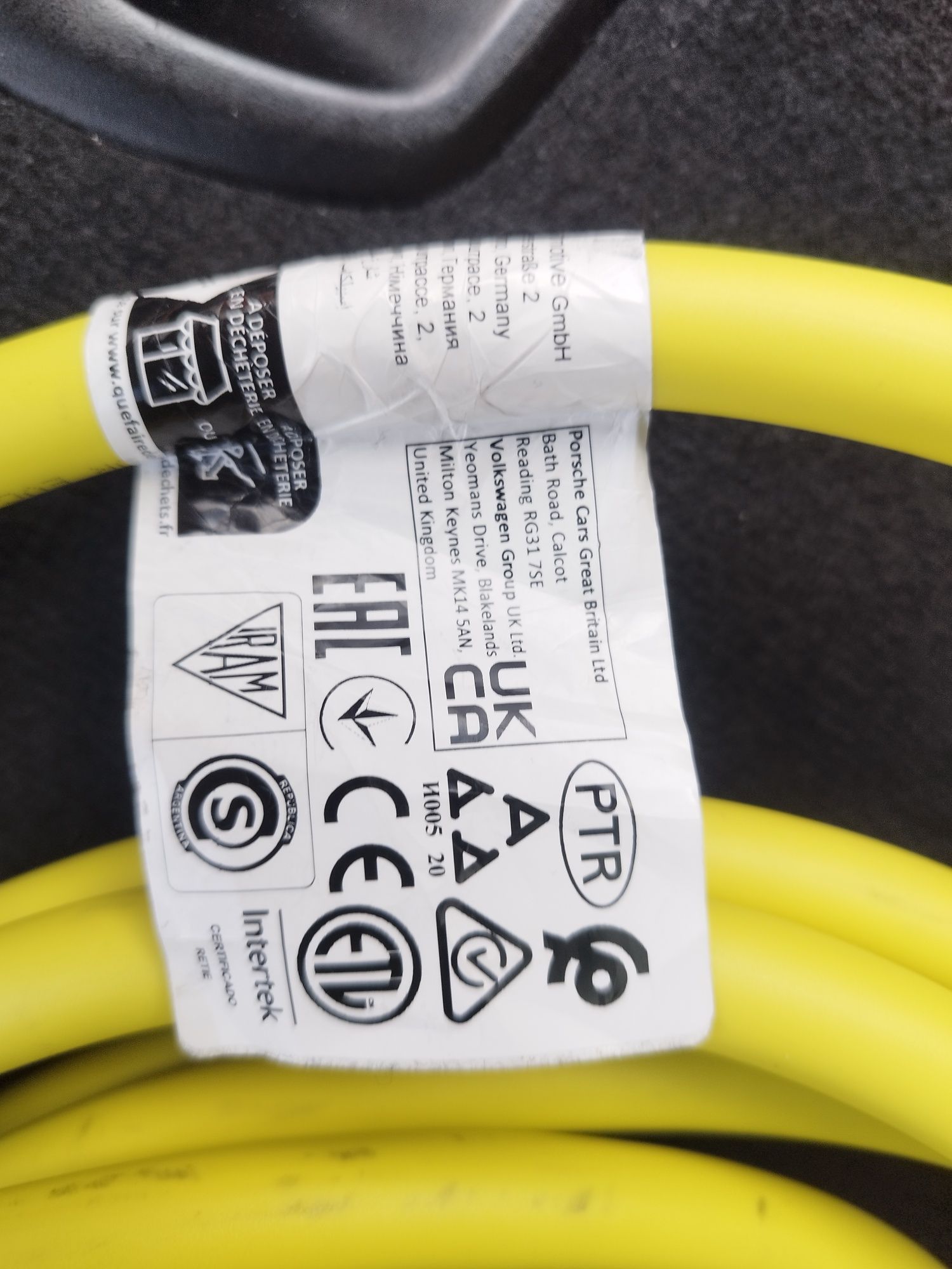 Kabel żółty, oryginalny, kupiony w salonie VW, OEM, Model 3 Typ 2 20A