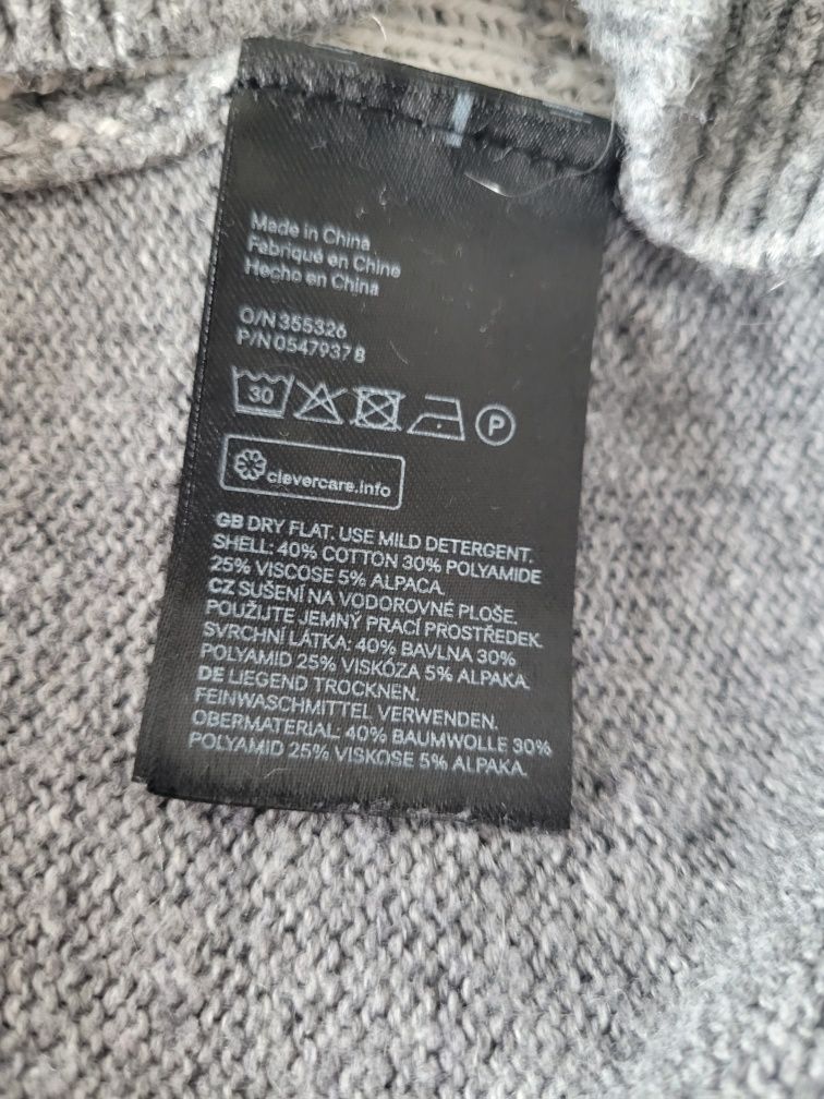 Szary sweter z narciarzem norweskie wzory bawełna alpaka H&M