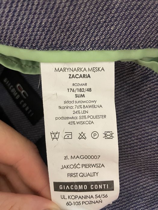 Niebieska marynarka męska Zacaria Giacomo Conti 176/182/48 Slim