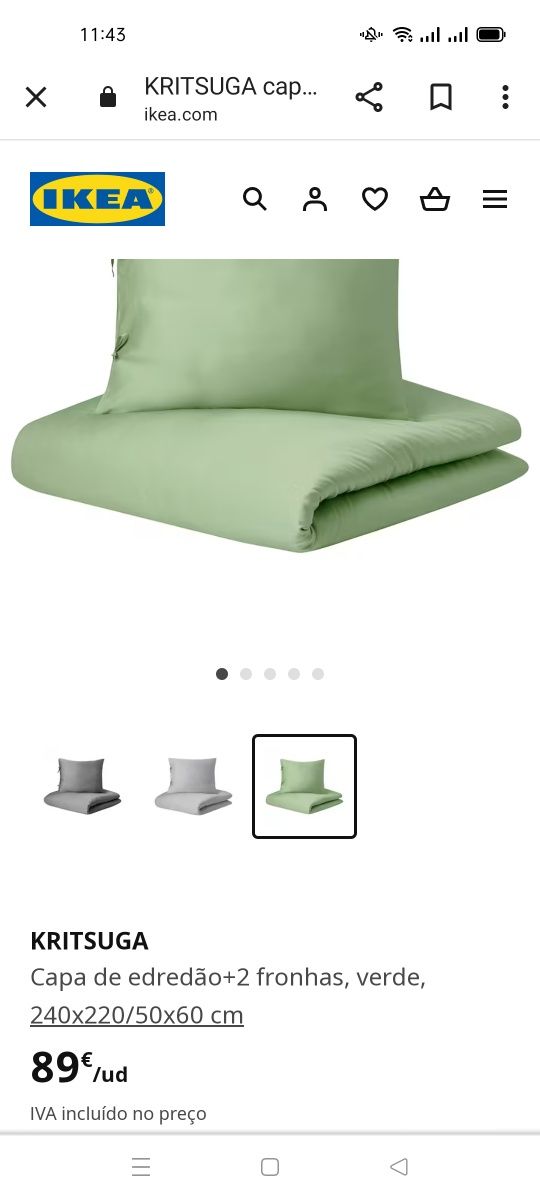 Capa edredão cetim+2 fronhas KRITSUGA, IKEA. NOVO